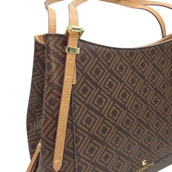 Liz Claiborne Stella 4 Poster Two Tone Shoulder Bag Faux Leather Gold Hardware - Picture 6 of 16